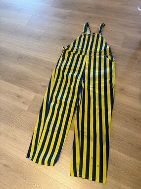 Yellow and Navy Striped Overalls